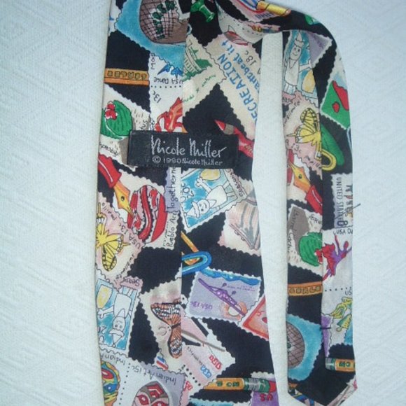 NICOLE MILLER postage stamp Ltd ED love 100% SILK TIE solar energy - Picture 4 of 5